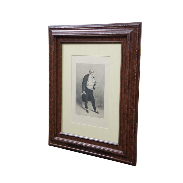 Victorian 1883 French Antique Etching Self Portrait of Lhéritier Georges Cain Burled Frame For Sale - Image 3 of 13