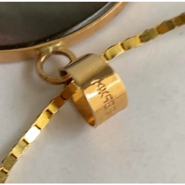 14k Gold Cameo Necklace Black Mother of Pearl Chain Womens Profile Victorian Style For Sale - Image 6 of 9