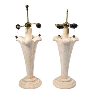 Pair of Post Modern Tulip Floral White Lamps For Sale