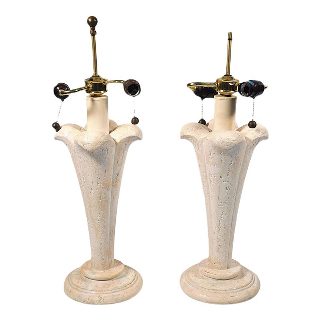 Pair of Post Modern Tulip Floral White Lamps For Sale