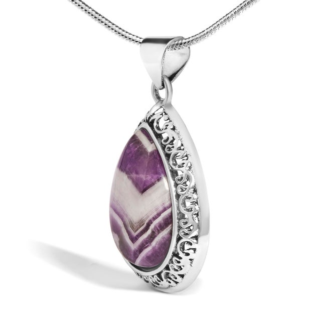 Haus of Brilliance Sterling Silver Chevron Amethyst Teardrop Pendant Necklace For Sale - Image 4 of 6