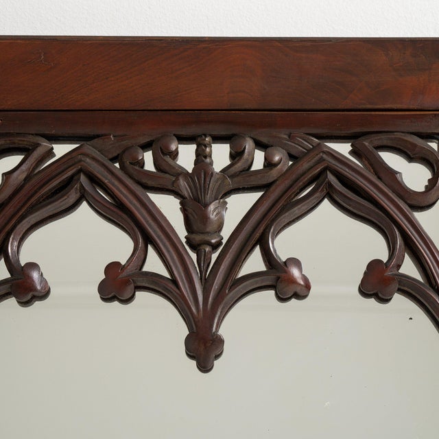 Wood 19th Century France Gothic Brown Wood Mirror For Sale - Image 7 of 7
