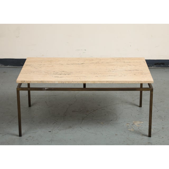 Late 20th Century Modernist Brass Coffee Table With Travertine Top For Sale - Image 4 of 18