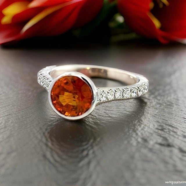 Natural Orange Sapphire Diamond Ring 6.5 14k W Gold 1.88 TCW Certified For Sale - Image 10 of 10