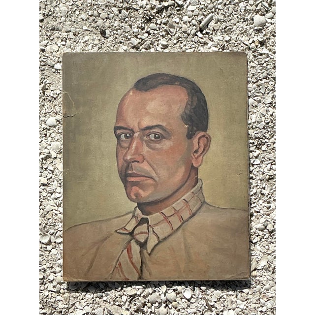 Vintage Boho Original Oil Portrait on Paper For Sale - Image 11 of 12