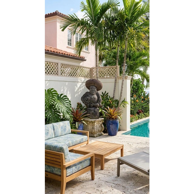 Vintage Hand-Carved Volcanic Stone Whimsical Monkey With Sombrero & Bananas Garden Statue For Sale - Image 10 of 12