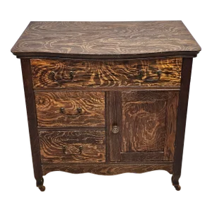 Late 19th Century Victorian Tiger Oak Rolling Side Cabinet