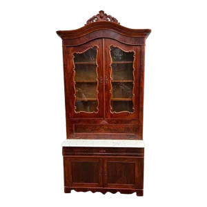 Victorian Rococo Style Walnut Two-Part Marble Top Bureau Bookcase. 1860.