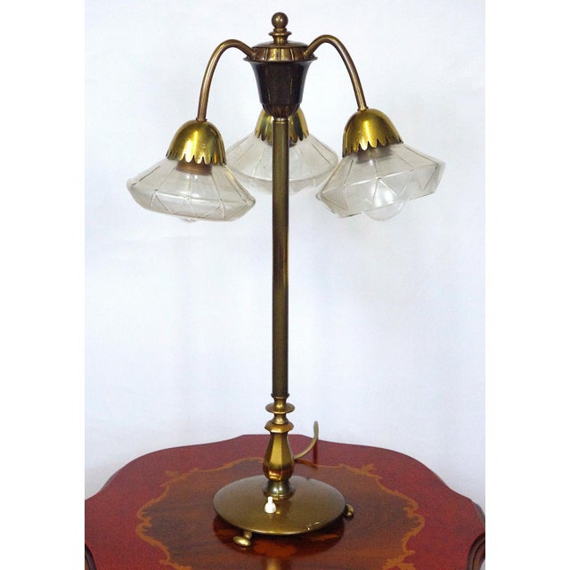 Vintage Brass and Glass Table Lamp, 1920s For Sale - Image 9 of 11