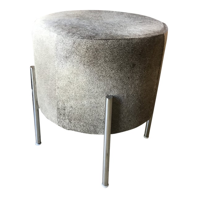 Stainless Steel Leg Grey Cowhide Stool Chairish