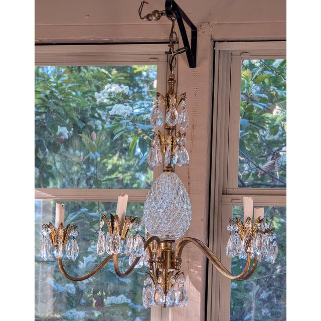 Hollywood Regency Vintage Hollywood Regency Crystal Chandelier Five Light Pineapple For Sale - Image 3 of 14