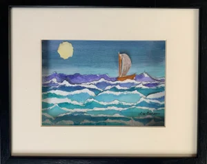 Nautical Expressionist Painted Collage by Lisa Brown, Framed