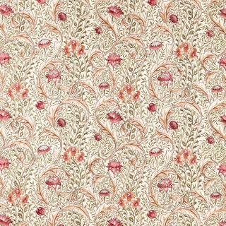 Morris & Co. Wild Tulip & Vine Embroidery Fabric in Rose / Bayleaf For Sale