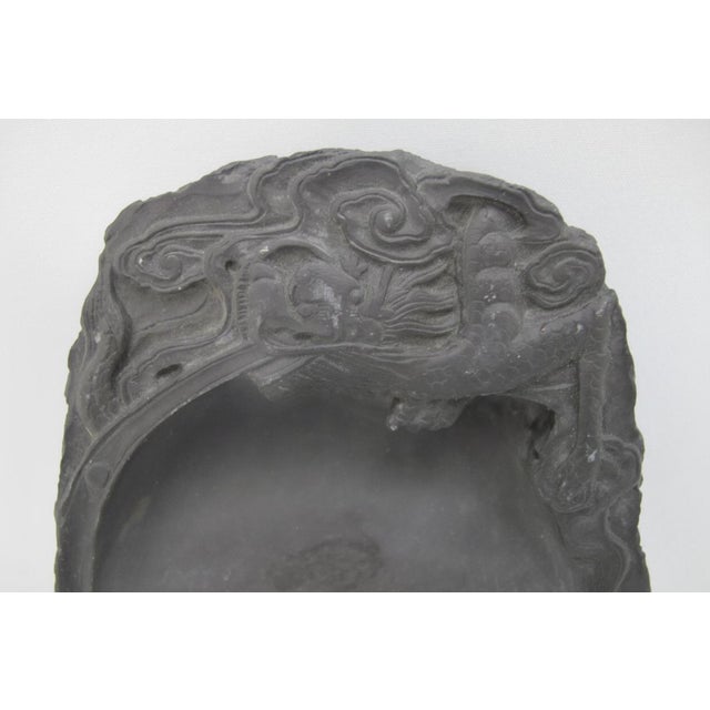 Chinese Scholars Calligraphy Dragon Carved Black Slate Ink Stick Grinder Stone For Sale - Image 4 of 10