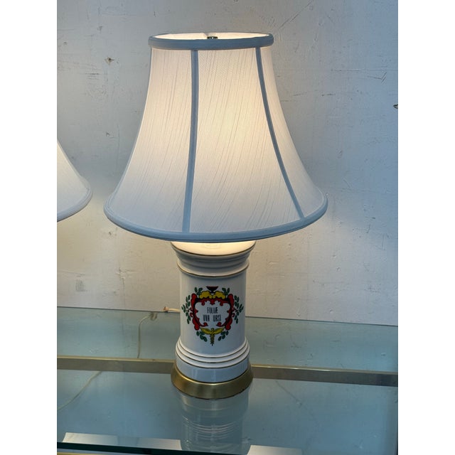 White Ceramic Apothecary Vintage Column Table Lamps, Pair For Sale - Image 8 of 12