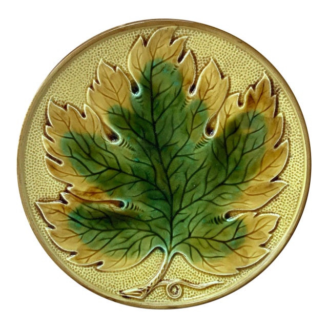 German Majolica Leaf Plate, Circa 1900 For Sale