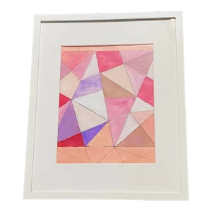 Acrylic on Paper Framed Abstract Titled Bojagi Stitches 21" H