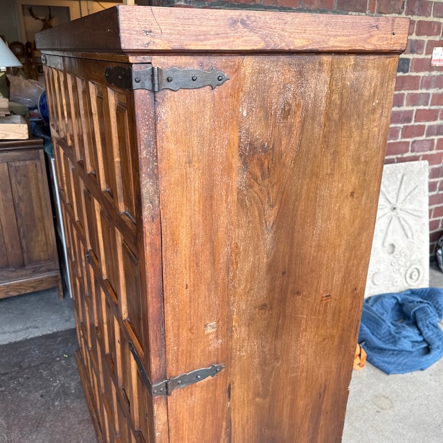 Belgian Brutalist Oak Cabinet W/ Wrought Iron Hinges – Paneled Doors, 62.75”h For Sale - Image 11 of 11