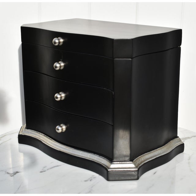 Transitional Two Drawer Table Top Jewelry Box in Black & Silver Finish