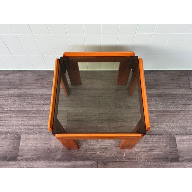 Vintage Italian Coffee Table in Wood and Smoked Glass Top, 1970s For Sale - Image 4 of 11