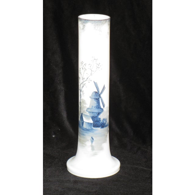 White 19th Century 11.5" Vase Blue Delft Milk Glass Enameled Hand Panted For Sale - Image 8 of 9
