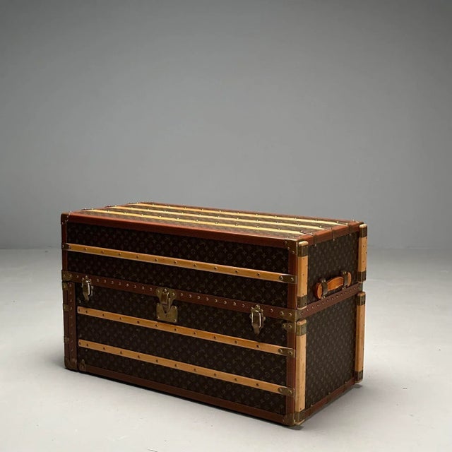 Textile 1990s Louis Vuitton, Steamer Trunk, Monogram Canvas, Leather For Sale - Image 7 of 12