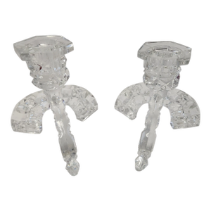 1930's Libochovice Czech Art Deco Glass Candle Stick Holders - A Pair