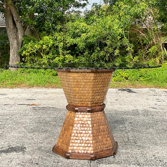 Boho Style Tessellated Coconut Shell Table Pedestal For Sale - Image 4 of 6