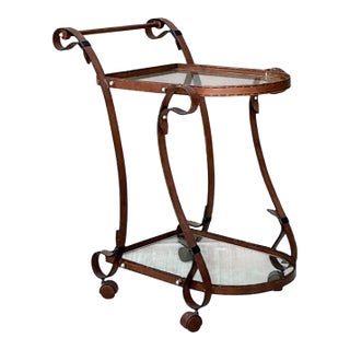 Vintage Glass and Metal Bar Cart For Sale