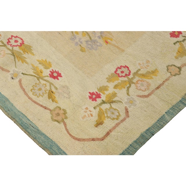 Rustic European Vintage Bessarabian Kilim in Golden-Beige With Colorful Florals - Rug & Kilim For Sale - Image 3 of 7