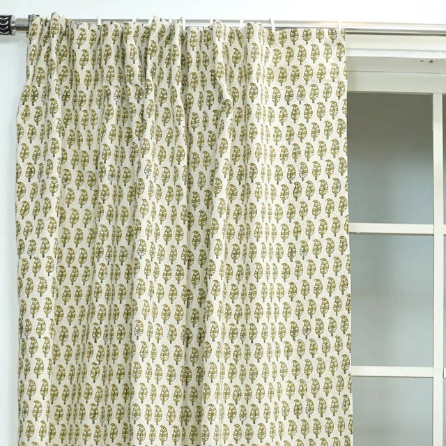 Not Yet Made - Made To Order Block Print Natural Linen Curtain for Bohemian Home Décor Size 54"Wx63"L-Lil Paisley For Sale - Image 5 of 7