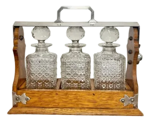 Antique Edwardian Oak Tantulus, 1900s, Set of 4
