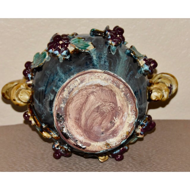 Antique Majolica Flambé Vase/Urn Relief Grapes Leaves For Sale In Palm Springs - Image 6 of 8