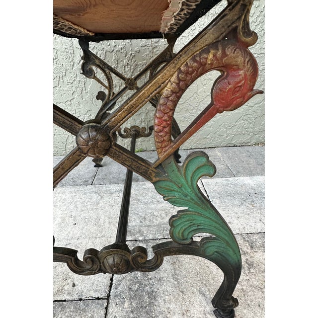 Metal Vintage Mid 20th Century Cast Iron Bench With Leopard Print Upholstered Seat For Sale - Image 7 of 12