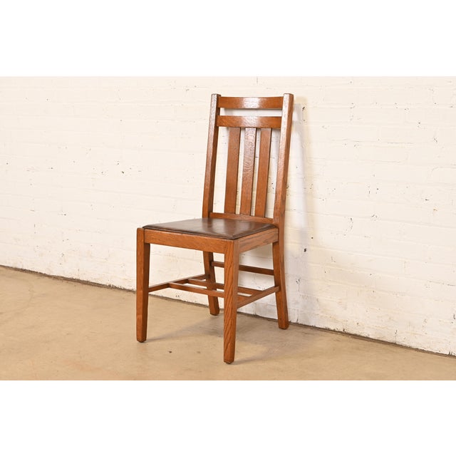 Charles Limbert Stickley Brothers Style Antique Mission Oak Arts & Crafts Desk Chair or Side Chair, Circa 1900 For Sale - Image 4 of 10