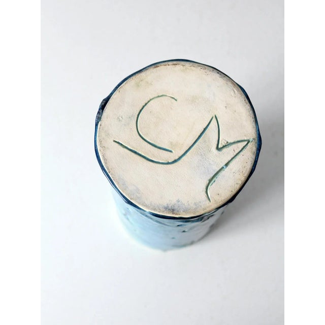 Blue Vintage Signed Studio Pottery Vase For Sale - Image 8 of 9