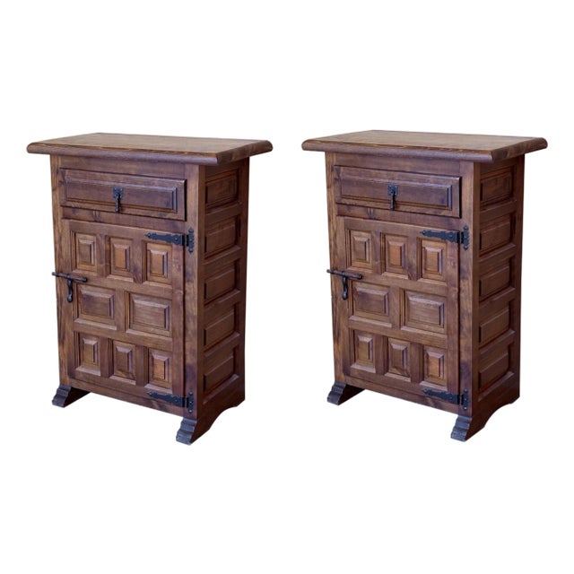 20th Spanish Nightstands with Drawer & Door, 1920, Set of 2 For Sale