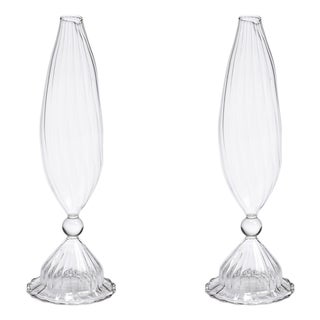 Flo 2-Piece Set Optic Glass Vases, 10" For Sale