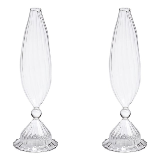 Flo 2-Piece Set Optic Glass Vases, 10" For Sale