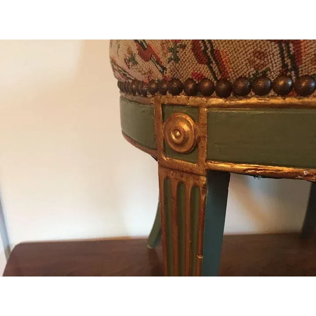 Textile 18th Century Italian Directoire Green Paint & Gilt Decorated Sabre Leg Side Chair For Sale - Image 7 of 11
