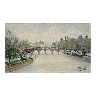 1930 Pierre Farge La Seine Et Le Pont Des Arts Oil on Canvas For Sale