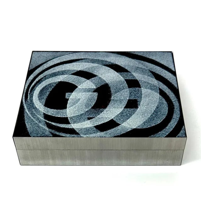 Abstract Mid-Century Modern Grey Baked Enamel Trinket or Jewelry Box For Sale - Image 3 of 8