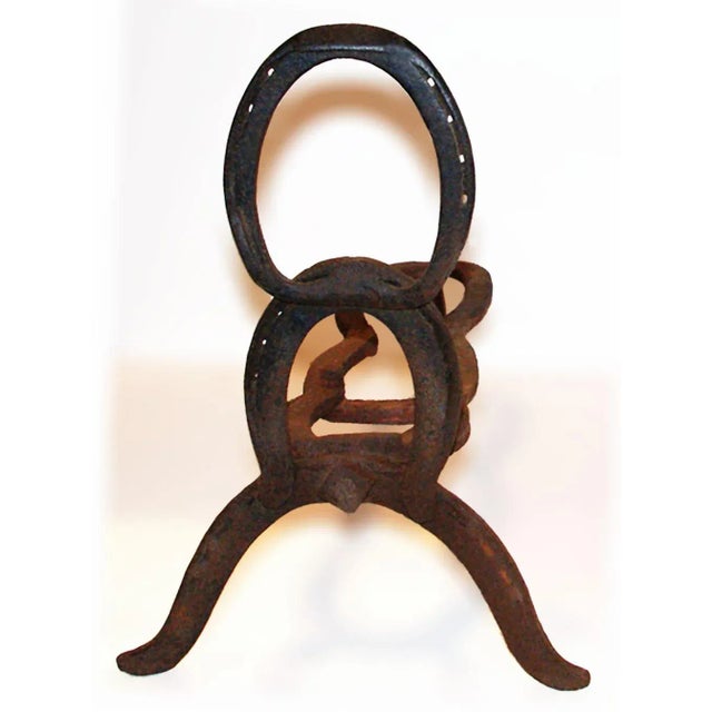 Folk Art Antique Folk Art Style Andirons Horseshoe Construction - A Pair For Sale - Image 3 of 4