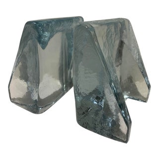 1960s Vintage Wayne Husted for Blenko Clear Glass Bookends - A Pair For Sale