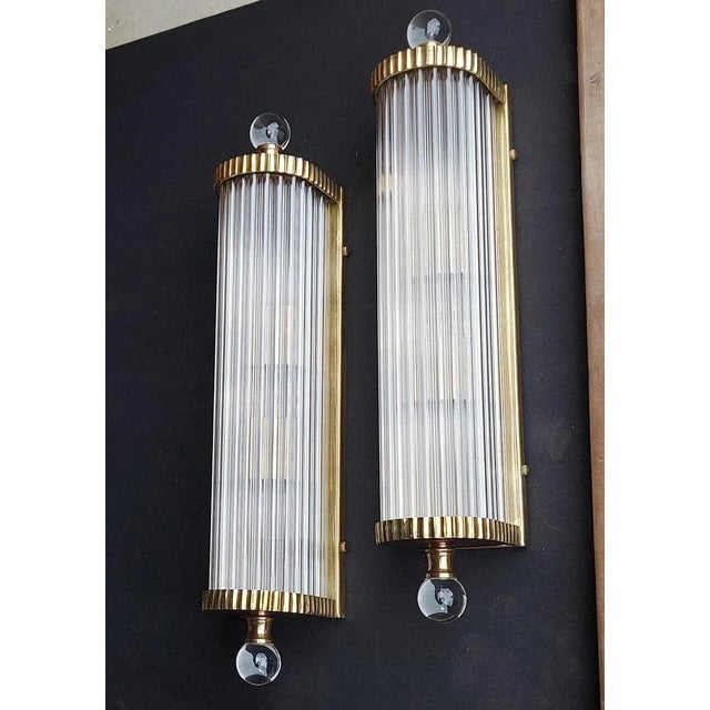 Vintage Art Deco Wall Sconces Fixtures in Brass & Glass - a Pair For Sale - Image 6 of 6