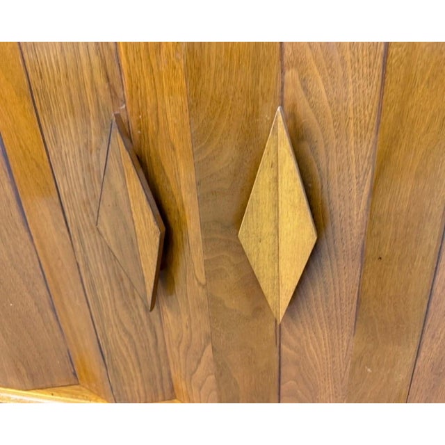 Mid-Century Modern Walnut & Cane 2-Piece Tambour Hutch For Sale - Image 10 of 10