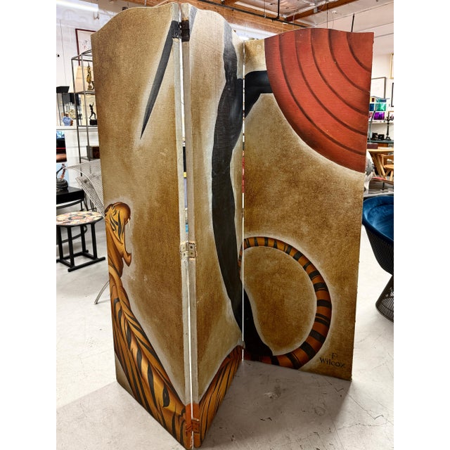 Early 20th Century Art Deco 3 Part Screen after Major Felton’s Warrior & Tiger by F. Wilcox For Sale - Image 11 of 18