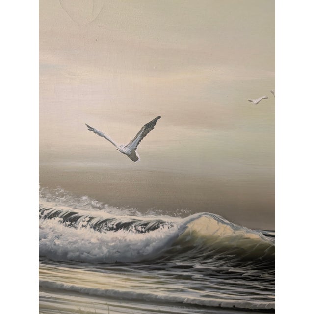 1960s W. Dawson Signed Oil Painting O Canvas Seagulls on the Seaside For Sale - Image 4 of 12