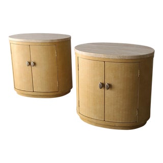 Large Oval Travertine Top Cabinets by Century - Set of 2 For Sale