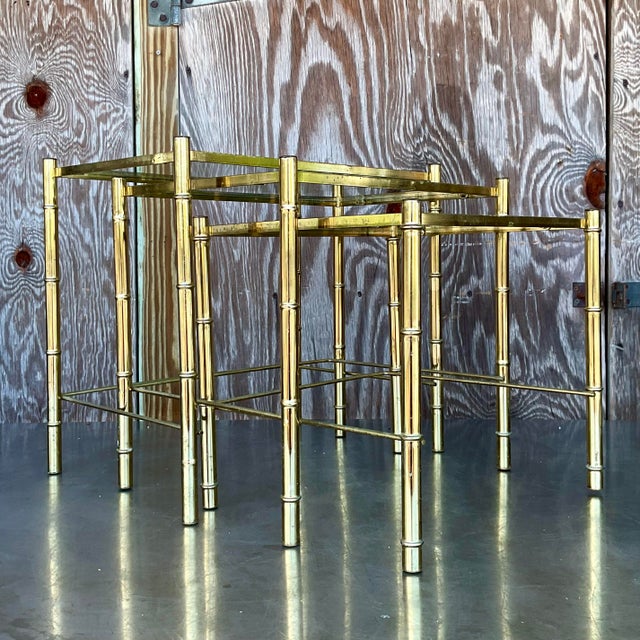 Late 20th Century Late 20th Century Vintage Boho Brass Bamboo Nesting Tables - Set of 3 For Sale - Image 5 of 7